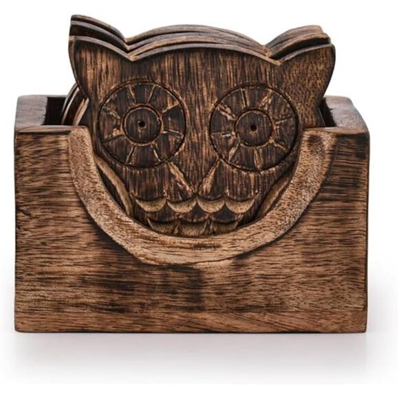 Wooden Crafted Coaster Set of 6 with Coasters Holder for Drink Bar Coaster - Picture 1 of 7